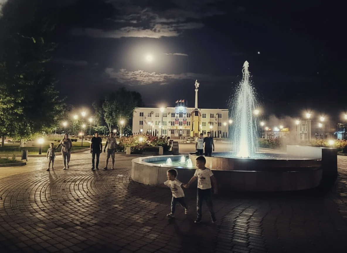 Вечерние огни и фонтан