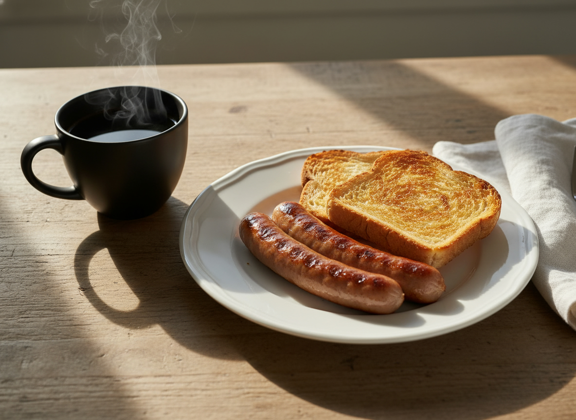 Вареные сосиски и тосты